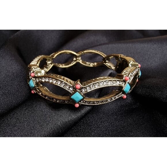 Heidi Daus Gold-Tone Crystal Bracelet With Turquoise & Coral Accents - Picture 2 of 4
